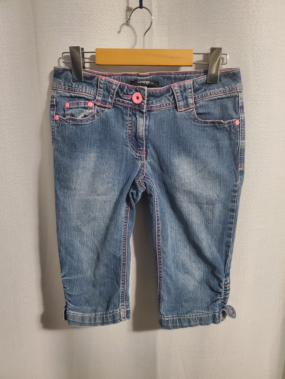 (4/$20) George Girls' Denim Shorts with Pink Trim